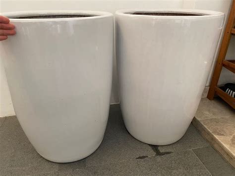 Simple 18 Inch Round Glazed Gloss White Ceramic Plant Pot, 43% OFF
