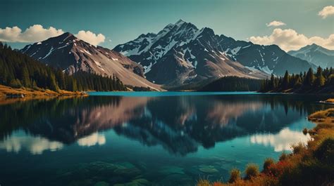 Premium Photo | Stunning Painting of a Mountain Lake with Majestic ...