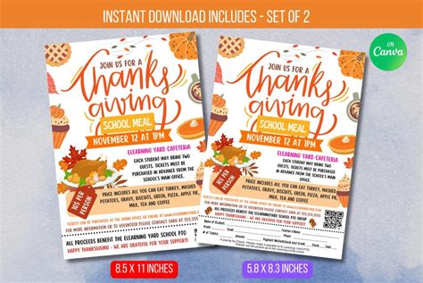 EDITABLE Thanksgiving School Meal Flyer Set, Thanksgiving Dinner Event Fall Fundraiser, Church ...