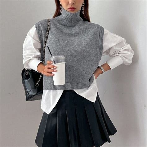 Jackets & Coats | Grey Casual Womens Turtleneck Split Hem Sweater Vest | Poshmark