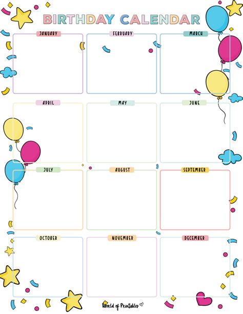 Birthday Calendars - World of Printables | Birthday calender, Birthday ...