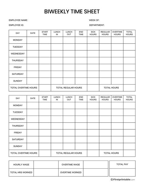 Employee Biweekly Timesheet Template | Firstprintable | Timesheet ...