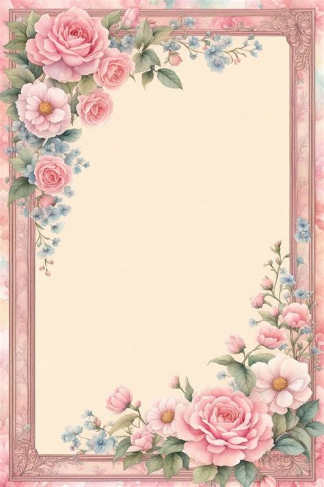Shabby chic aesthetic full-page border executed in pink wate... by Barbara Treen - Playgroun… in ...