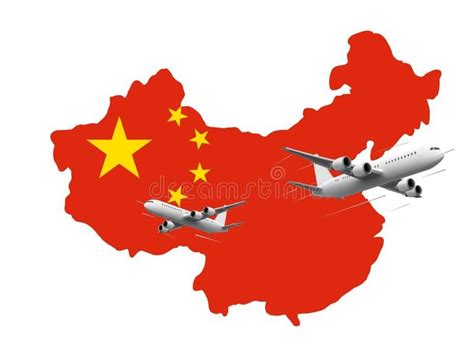 3D Illustration of Two Planes Flying Above Map Flag of China