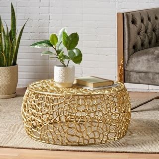 Modern Aluminum Round Coffee Table with Intricate Design - Bed Bath & Beyond - 40760226