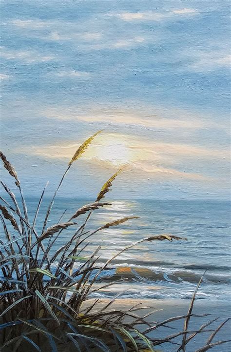 Sea Beach With Dunes Small Seascape Oil Painting Sunset Painting ...