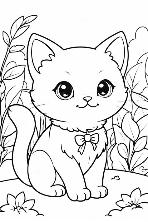 Cute Chibi Cat Line Art Petit chaton dessiné à la main Kawaii Illustration de livre à colorier ...