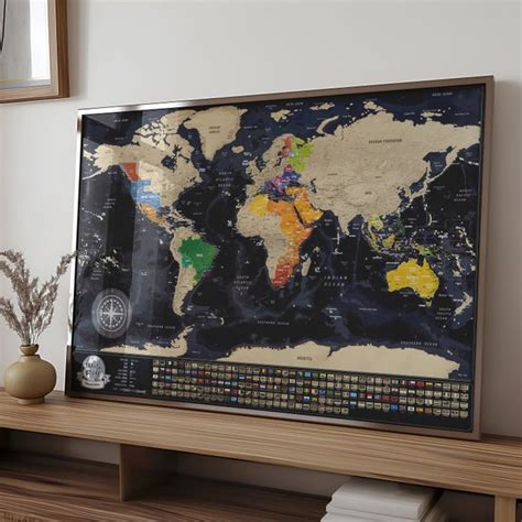 Personalized Scratch World Map With Frame - Etsy