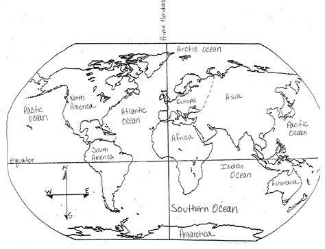 World Map Showing Continents Black And White