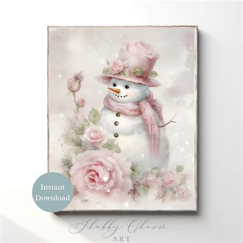 Shabby Chic Snowman Wall Art Snowman Printable Art Winter Wall Decor ...