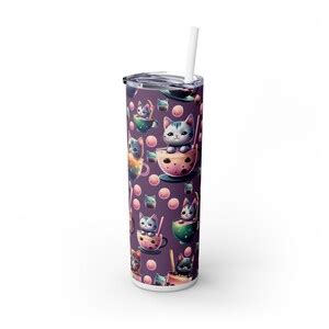 Cute Kawaii Boba Milk Tea Cat Wraps, Kitty, Skinny Tumblers Wrap, PNG ...