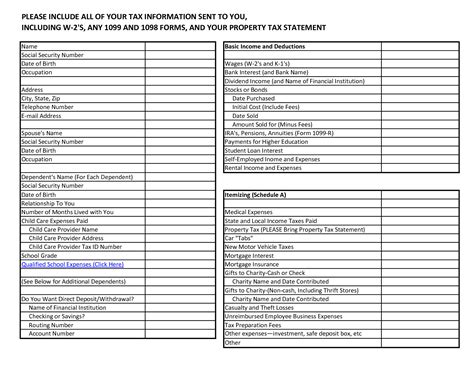 Tax Preparation Spreadsheet Template