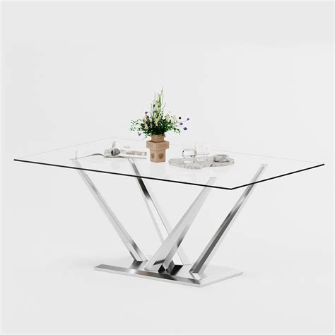 Ivy Bronx 0.39" Thick Tempered Glass Top Rectangular Dining Table With ...