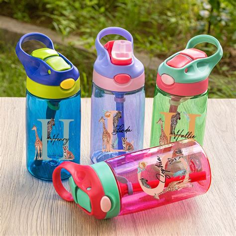 Custom Name Jungle Animal Water Bottle with Initial, 16oz Plastic Eco ...