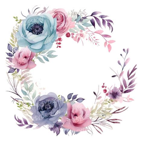 Floral Frame Clipart, Light Gray Circle Frame, Floral Wreath Png Watercolour Flowers Clipart ...