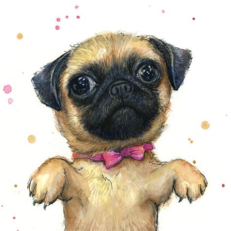 Cute Pug Puppy Painting by Olga Shvartsur