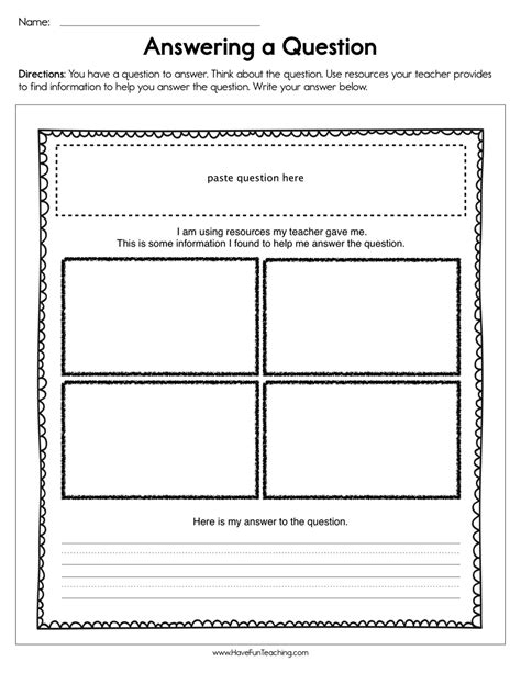 Answering a Question Worksheet by Teach Simple