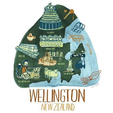 Map of Wellington, New Zealand. Hand drawn illustrations be Arianna Gonzalez | Wellington zoo ...