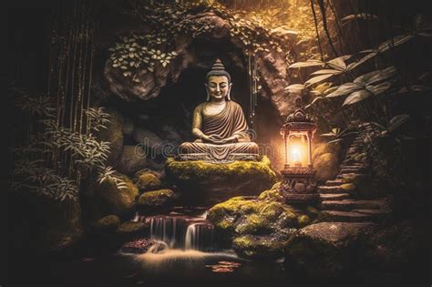 Zen Garden with Buddha Statue Stock Illustration - Illustration of ...