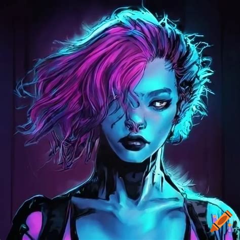 Cyberpunk manga artwork of a futuristic cyborg woman on Craiyon