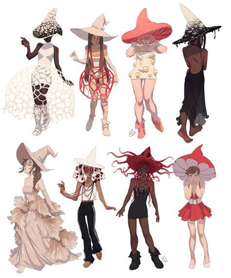 character designs of witches based on various species of mushroom | Character art, Character ...