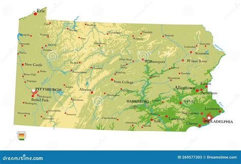 Pennsylvania Highly Detailed Physical Map Stock Vector - Illustration ...