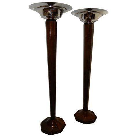 Spectacular Faceted Art Deco Wood Tall Floor Lamps Torchiers at 1stDibs