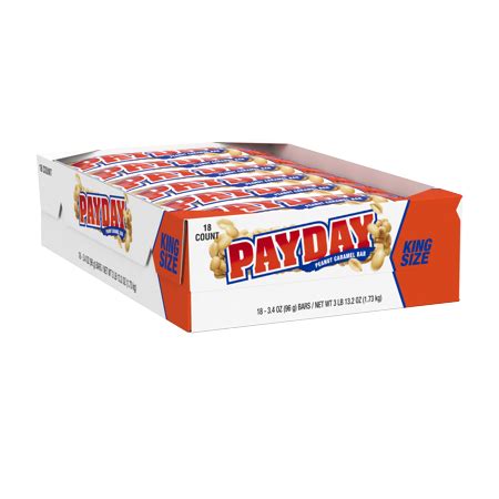 Payday, Peanuts and Caramel King Size Candy Bar Box, 3.4 Oz., 18 Ct.