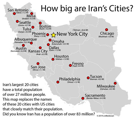 Map of Iran with its 20 largest cities labeled as... - Maps on the Web