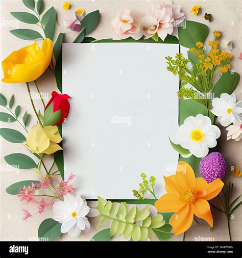 3d paper flowers frame, blank render border with abstract spring realistic blossoms. Floral ...