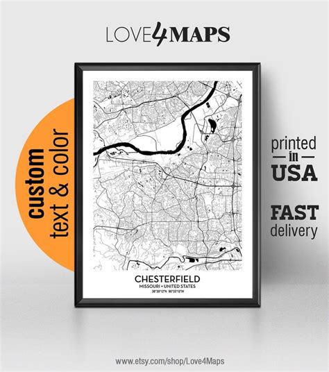 Chesterfield Missouri Map Chesterfield City Print | Etsy | Map art gift ...