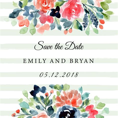 Premium Vector | Save the date with floral and stripe background