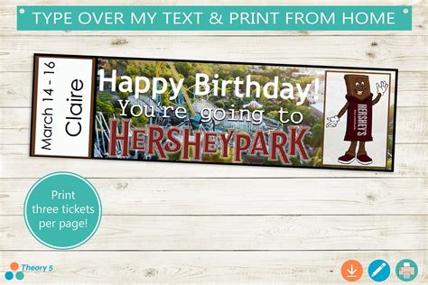 Printable and Editable Tickets to Hershey Park // Adobe | Etsy