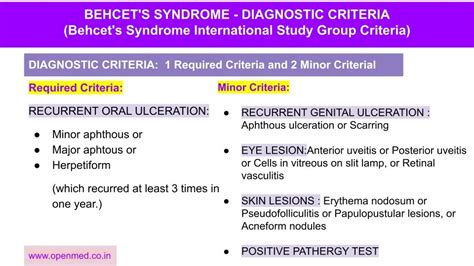 BEHCET'S SYNDROME - DIAGNOSTIC CRITERIA (Behcet's Syndrome International Study Group Criteria)