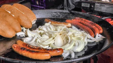 German Bratwurst Sausage Tasted in London. Street Food of Brick Lane ...