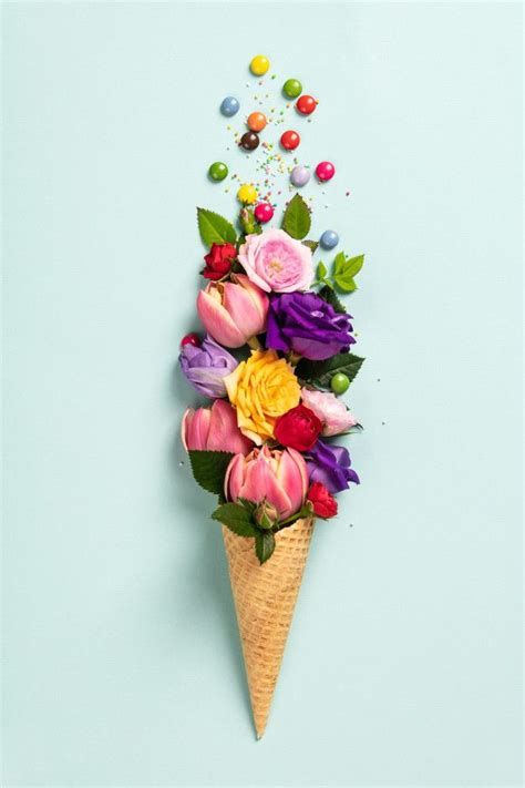 Ice cream cone with flowers and sprinkle... | Premium Photo #Freepik #photo #flower #food # ...