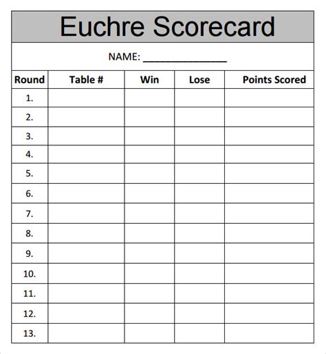 FREE 6+ Sample Euchre Score Card Templates in MS Word | PDF