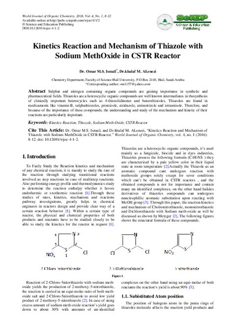 (PDF) Kinetics Reaction and Mechanism of Thiazole with Sodium MethOxide in CSTR Reactor ...