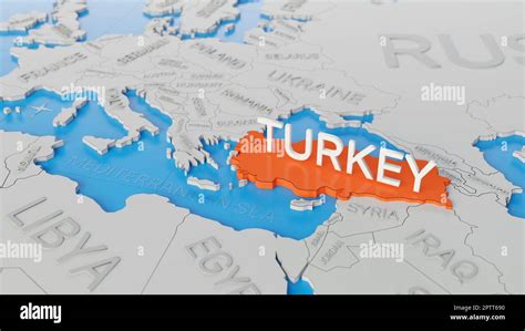 Turkey highlighted on a white simplified 3D world map. Digital 3D ...