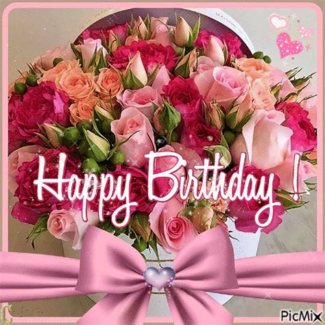 happy birthday card with pink roses in a vase