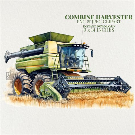 Combine Harvester Watercolor PNG Commercial Use Clip Art, Farm Nursery ...