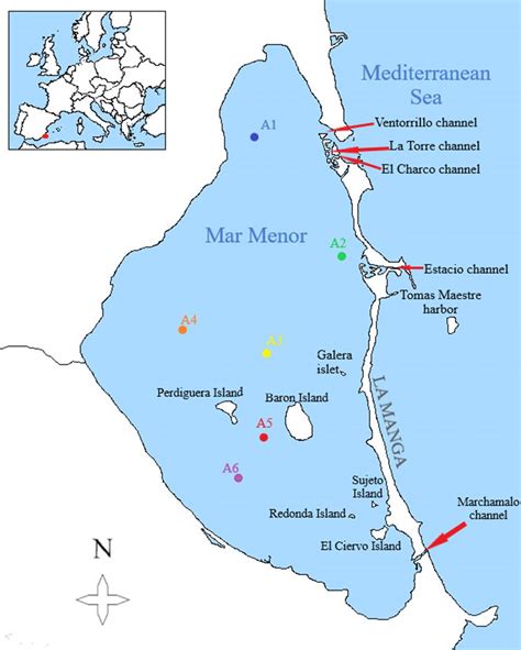 Map of the Mar Menor lagoon with the location of the sampling points ...