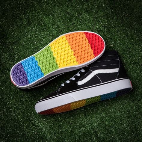 Rainbow Vans Old Skool Sk8-Hi Classic Unisex Rainbow Sole High Top Black and White Canvas ...