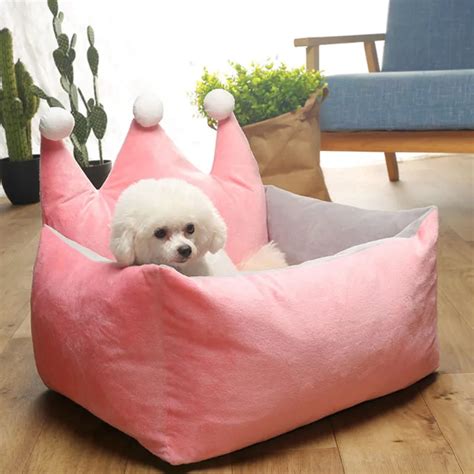 Warm Dog Bed Cute Pink Crown Pet Bed Warm Cotton Puppy Pet Dog Cat ...