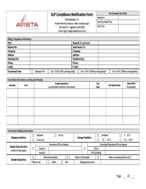 Fillable Online GLP Compliance Notification Form - Avista Pharma Solutions Fax Email Print ...