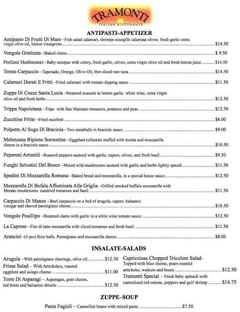 Menu for Tramonti (119 E Atlantic Ave Delray Beach FL, 33447)