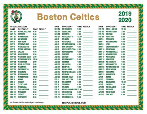 Celtics Schedule Printable - Printable Templates