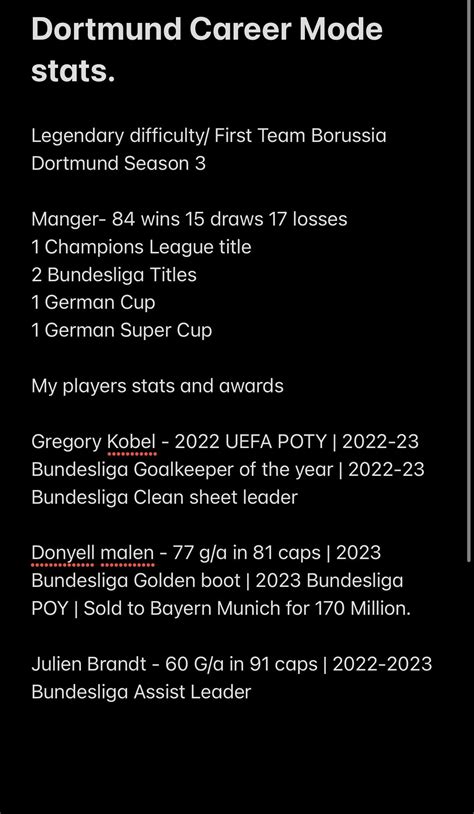 My Dortmund Manager and Player Stats and awards. : r/FifaCareers