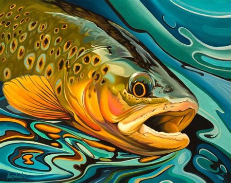 Trout-1 Fly fishing Brown trout (2014) Oil painting by Naushad Arts | Trout art, Fly fishing art ...