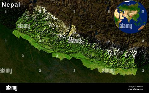 Satellite Image Of Nepal Highlighted Stock Photo - Alamy